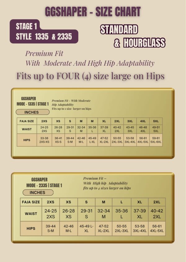 size chart 1335 2335 F1335 - Stage 1 - Mid-Thigh Faja Butt-Lifter with Bra – Hourglass Type Hip Fit · Flexible · Up to 1-2 Sizes Larger ✨