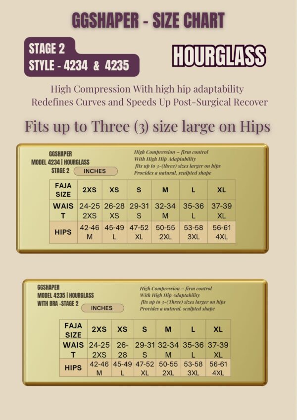 size chart 4234 4235 F4235 - Hourglass Type Mid-Thigh Faja and Ultra Hips Capacity Hip Fit · Three Sizes Larger ✨