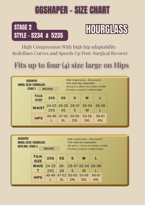 size chart 5234 5235 F5235 - Hourglass Type Mid-Thigh Faja and Ultra Hips Capacity Hip Fit · Four Sizes Larger ✨